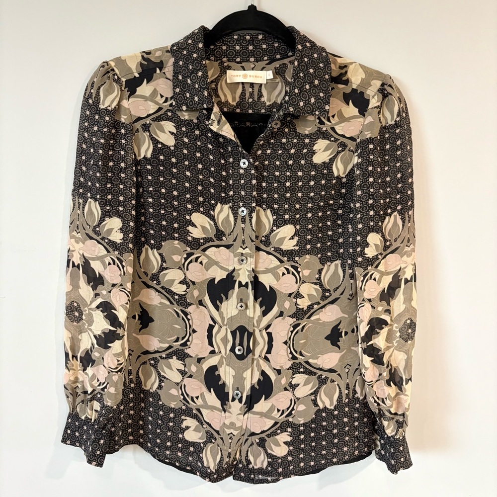 TORY BURCH SILK Blouse Floral Patterned Designer Button-Up Blouse